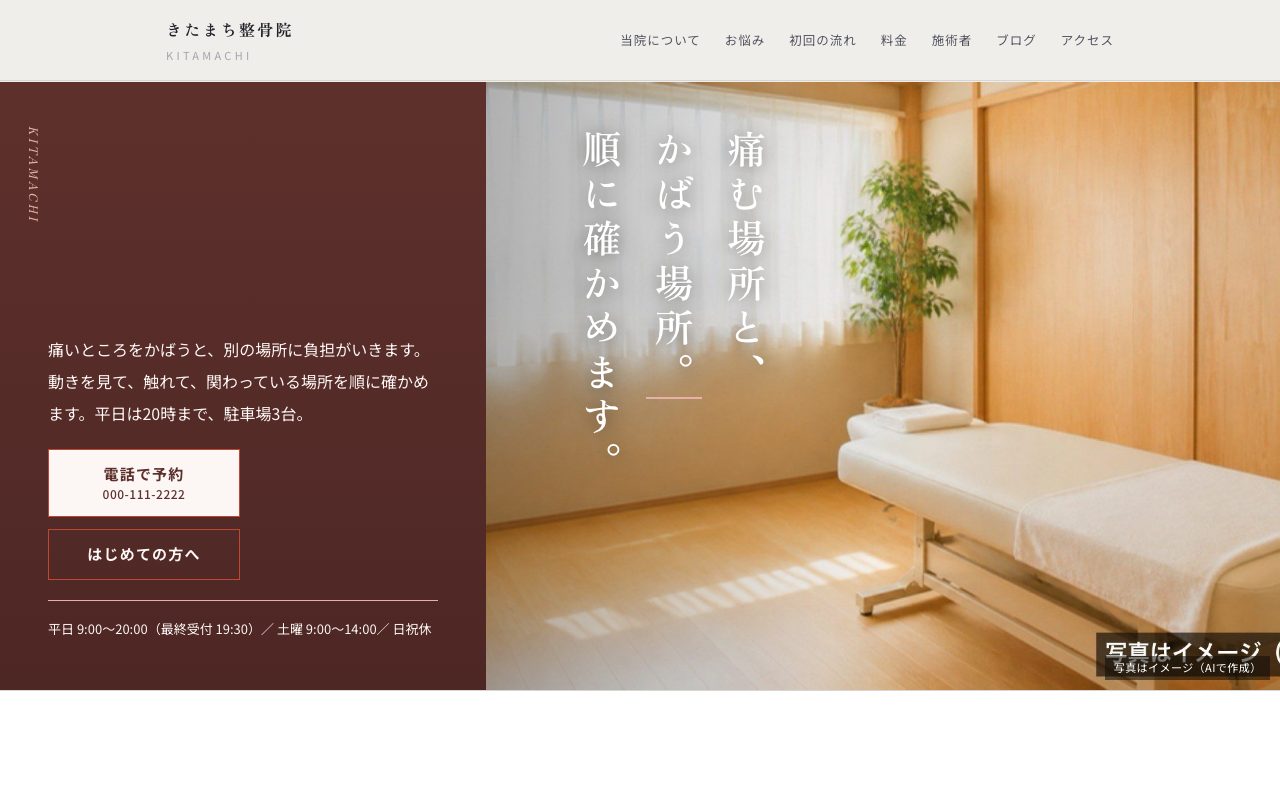 整骨院の見本・写真を入れた例のトップ